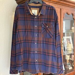 CQR Men's Blue and Brown Plaid Button Up Flannel Shirt 100% Cotton Size 2XL